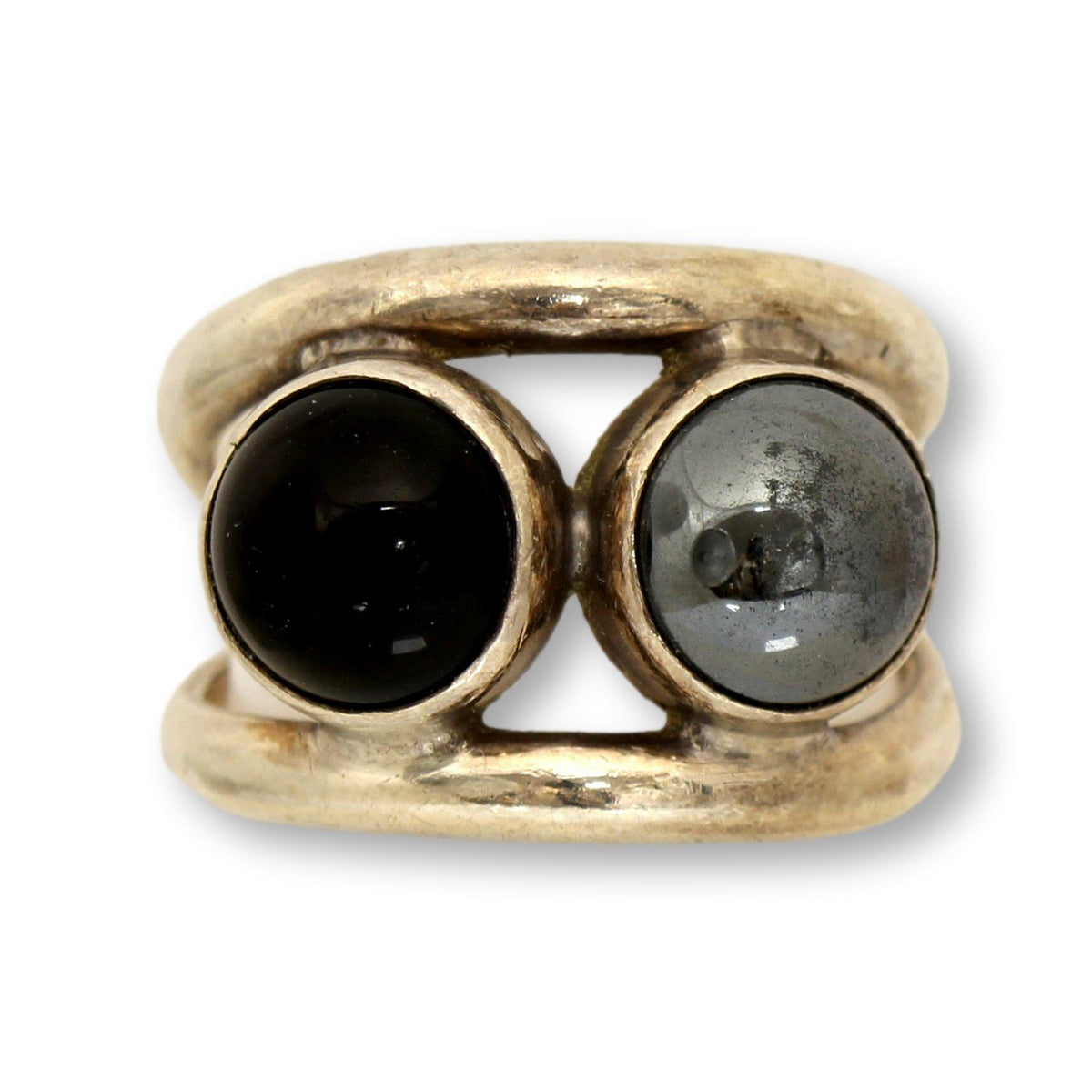 Vintage Sterling Silver Hematite & Black Onyx Cabochon Ring