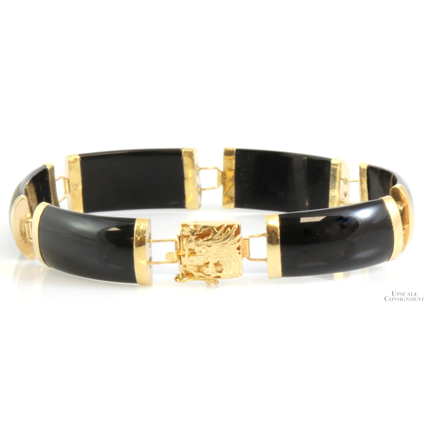 Black Onyx Link 14K Gold Bracelet Dragon Face Clasp – Upscale