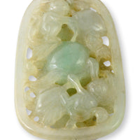 Apple Green Jadeite Jade Open Carved Design 14K Gold Pendant