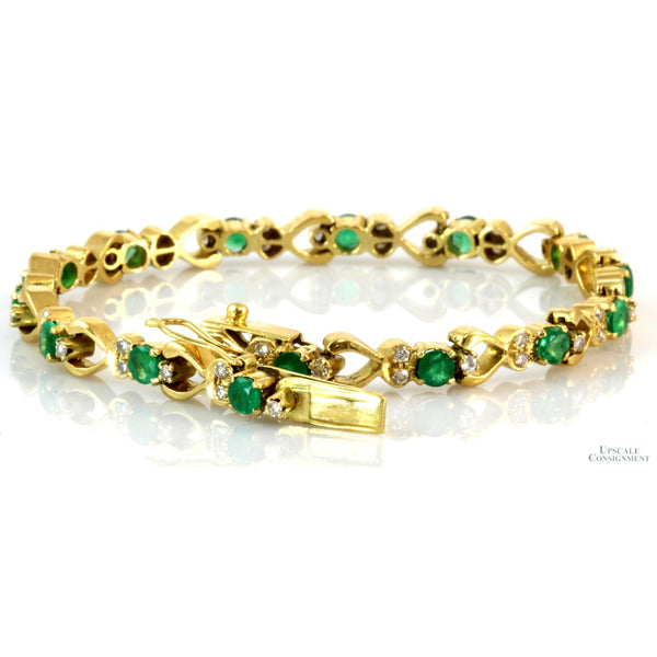 3.45ctw Emerald & .55ctw Diamond 18K Gold Bracelet