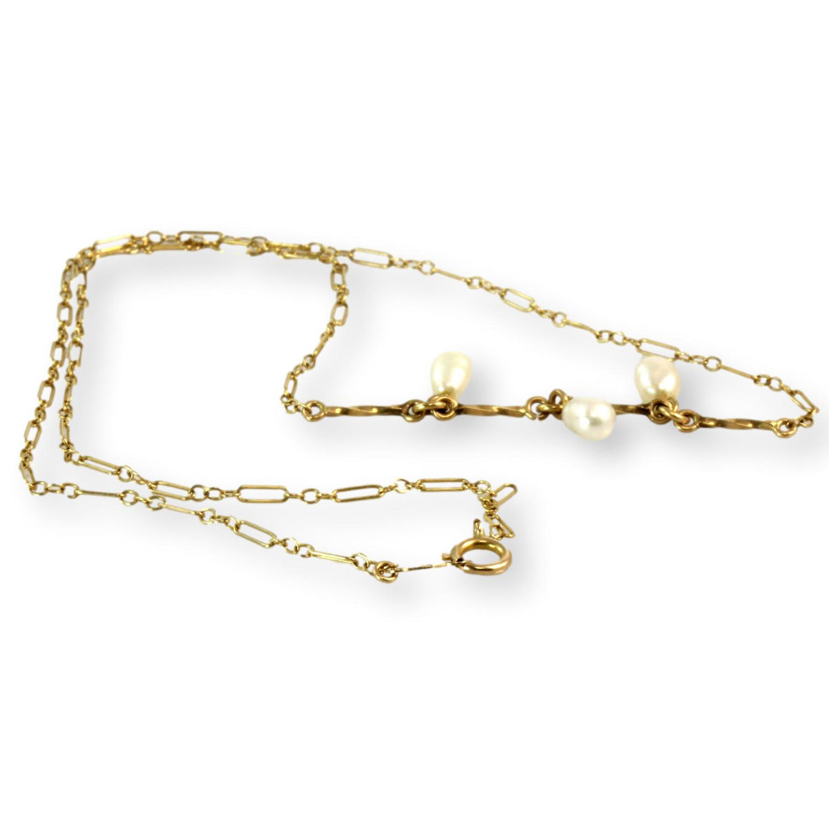 White Cultured Pearl 14K Yellow Gold Station Necklace
