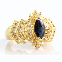 1.25ct Blue Sapphire 1.01ctw Diamond 14K Yellow Gold Three-Tier Ring
