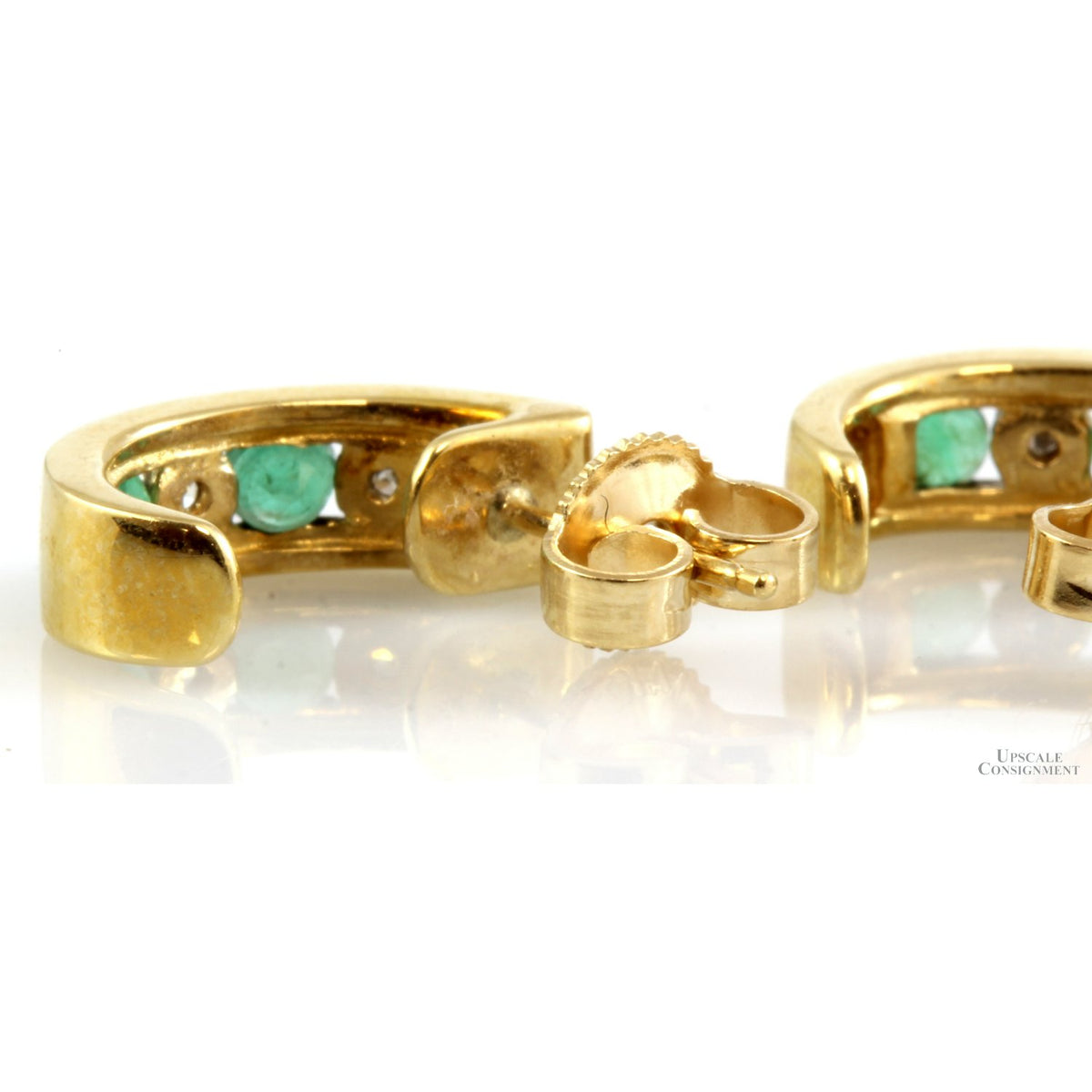 .36ctw Emerald .02ctw Diamond 10K Gold Huggie Earrings