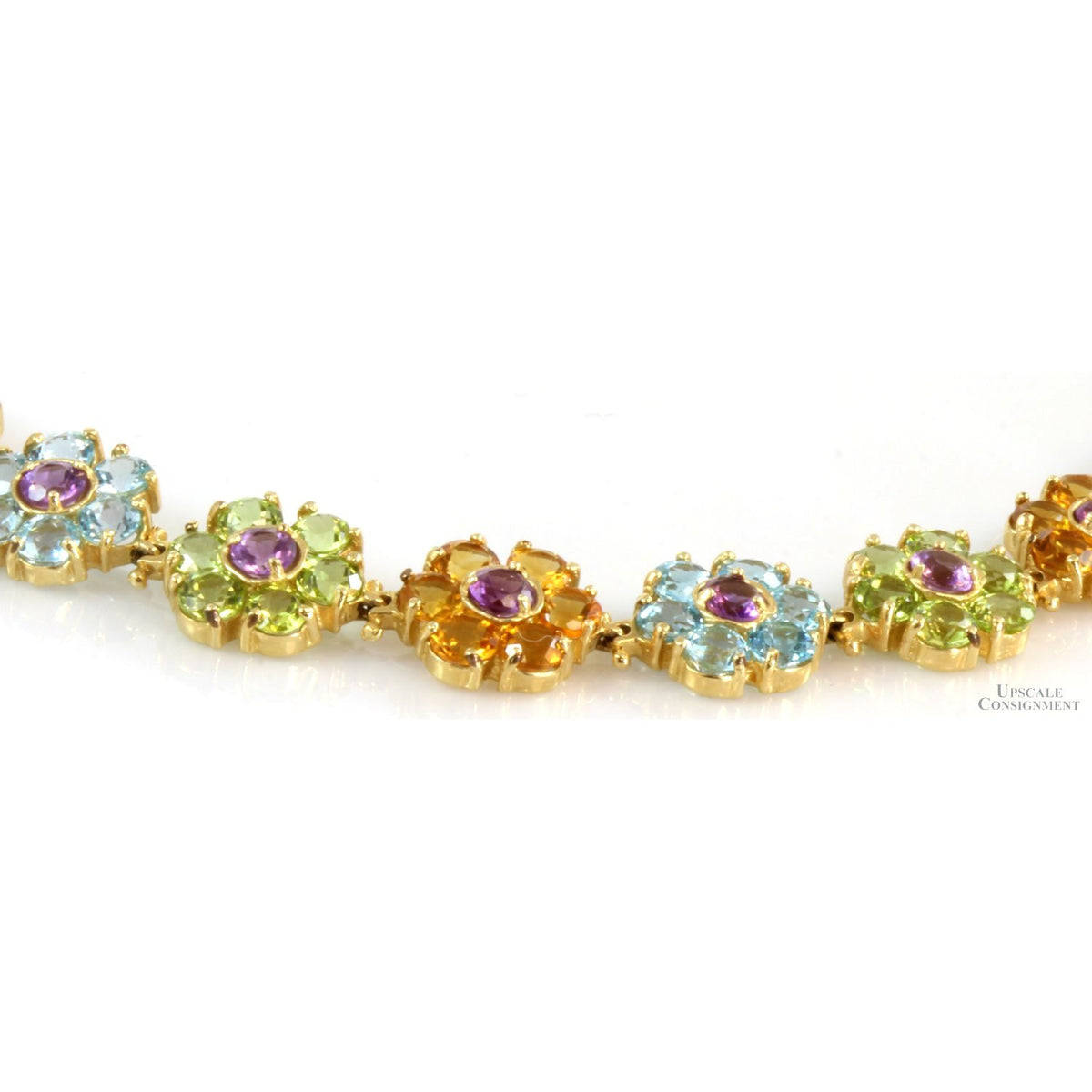 25ctw Multi Gemstone Flower Link 14K Yellow Gold Bracelet