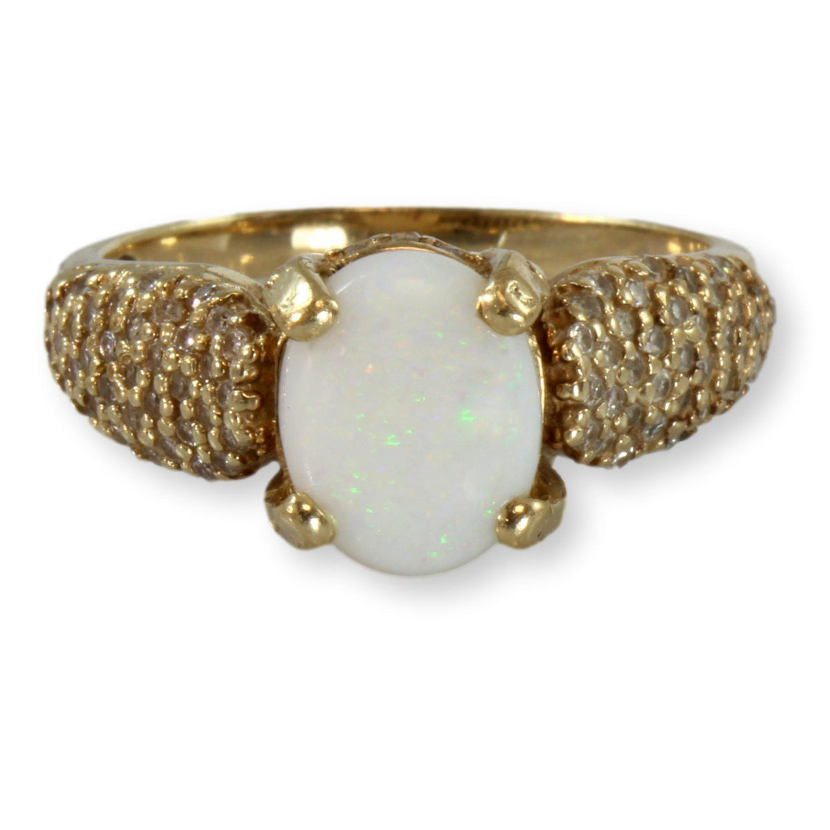 2ct. Precious White Pinfire Opal & .40ctw Pave Diamond 10K Gold Ring
