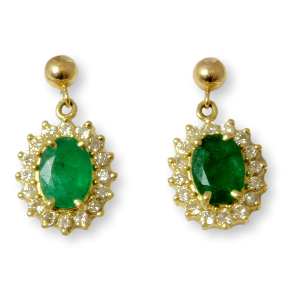 14K Gold 2.14ctw Emerald .67ctw Diamond Halo Earrings