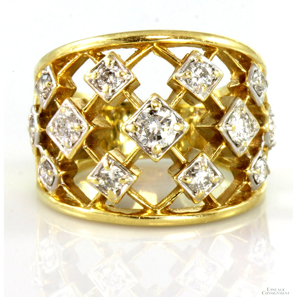 1.01ctw Diamond 14K Yellow Gold Wide Lattice Design Ring