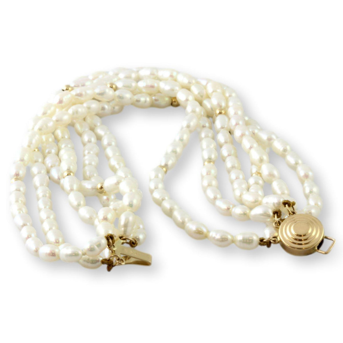 Cultured White Pearl & 14K Gold Bead Six-Strand Bracelet - NEW
