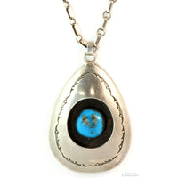 Sterling Silver Shadow Box Turquoise Pendant & Link Chain