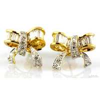 1.06ctw Diamond 18K Yellow & White Gold Bow Stud Earrings