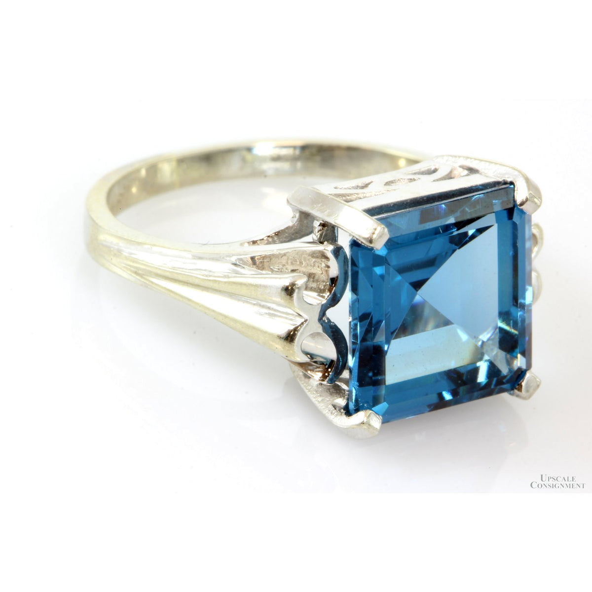 Lab-Created Emerald Cut Blue Spinel 10K White Gold Ring