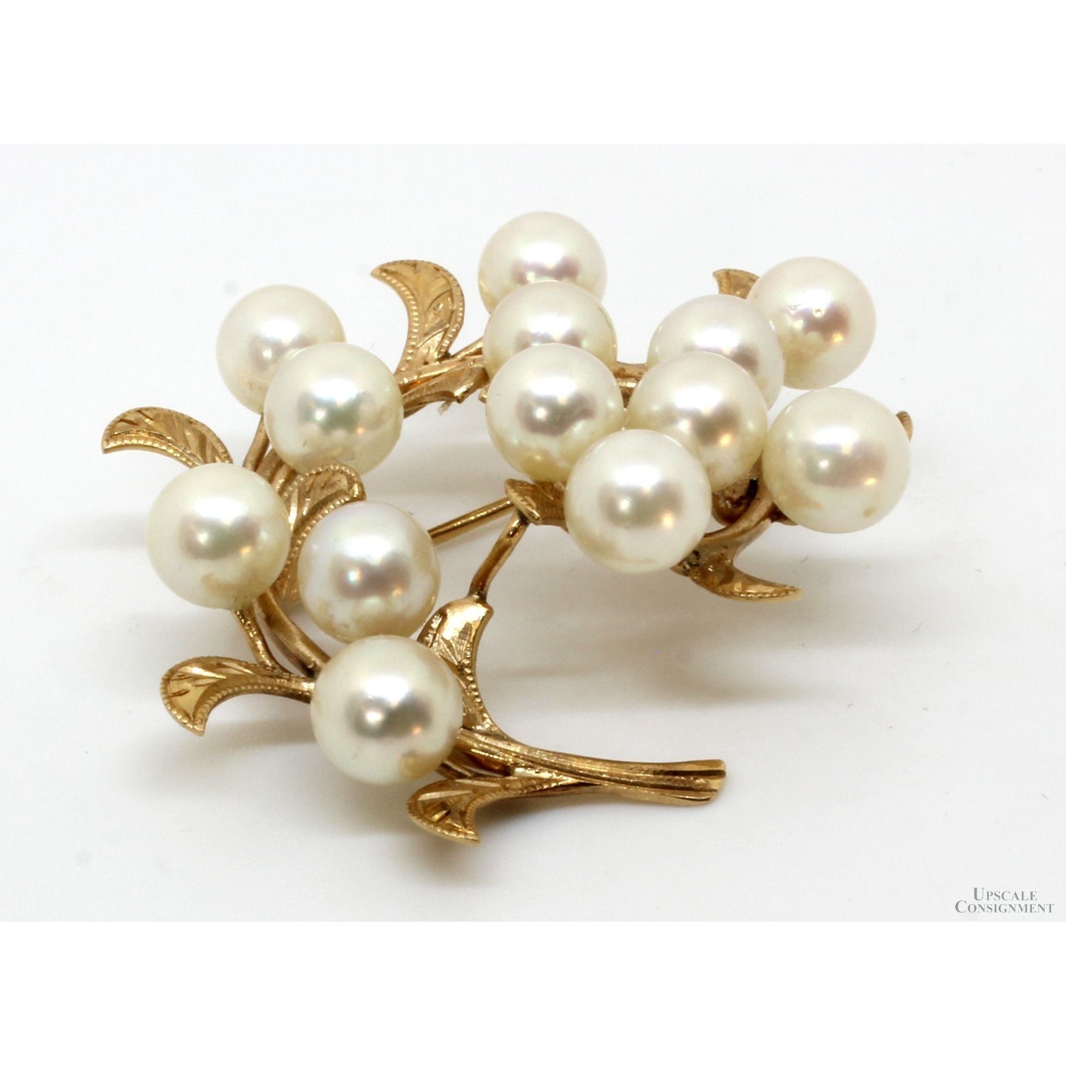 Mikimoto Cultured Pearl Floral Brooch 14k Yellow Gold Statement