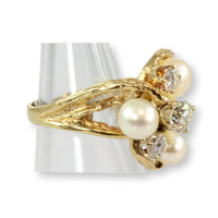 Cultured White Pearl & 1.00ctw Diamond 14K Yellow Gold Ring