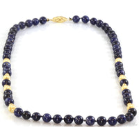 Lapis & 14K Yellow Gold Bead Handknotted Necklace