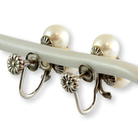 7mm White Pearl & .06ctw Diamond 14K Gold Screw Back Earrings