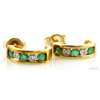 .36ctw Emerald .02ctw Diamond 10K Gold Huggie Earrings
