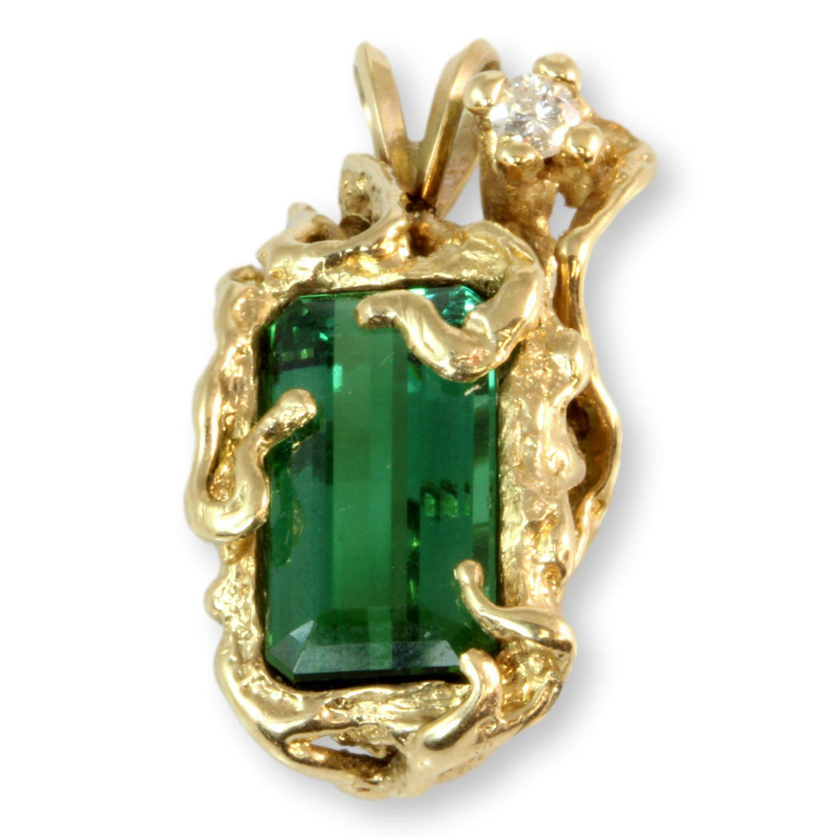 14K Gold 4.08ct Green Chrome Tourmaline Diamond Pendant