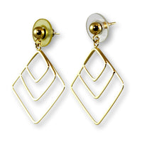 14K Gold Modernist Triple-Square Dangle Earrings