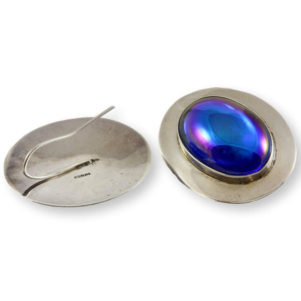 Vintage Purple & Blue Chrome Mirrored Dome Glass Earrings