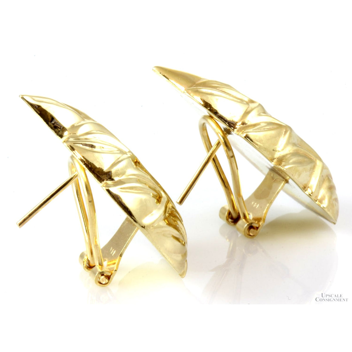 14K Gold Hollow-Form Leaf Flame Earrings