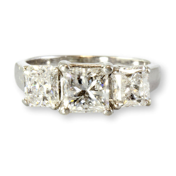 2.77ctw Three-Stone Princess Cut Diamond Platinum Ring