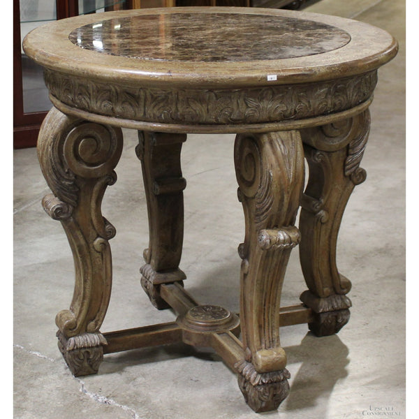 Ornate Round Stone Top Accent Table