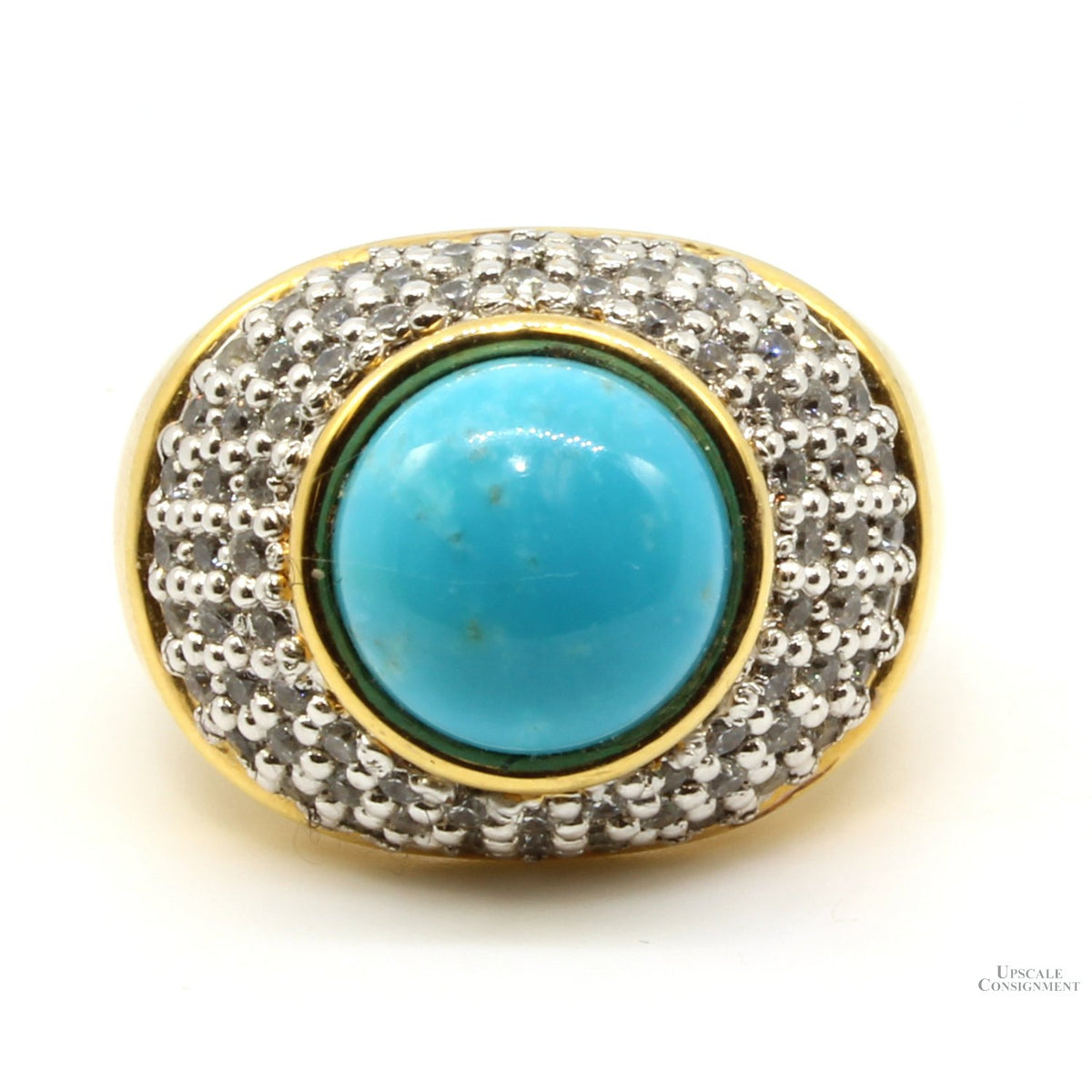 14K Gold Electroformed over Resin Turquoise & CZ Dome Ring