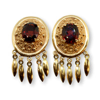 Victorian Etruscan Revival Style 7ctw Garnet 14K Gold Earrings