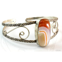 Orange, White, Tan Agate Sterling Silver Cuff Bracelet