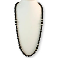 Black Onyx Chalcedony Slip-On Necklace w/14K Gold Beads