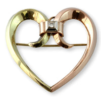 Victorian 14K Gold .06ct Diamond Heart-Shaped Pendant Brooch