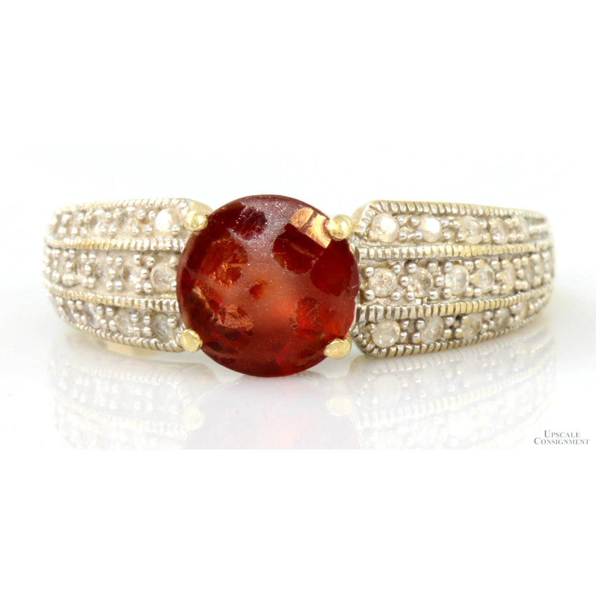 1.23ct Red Fire Opal & .38ctw Pave Diamond 14K Yellow Gold Ring