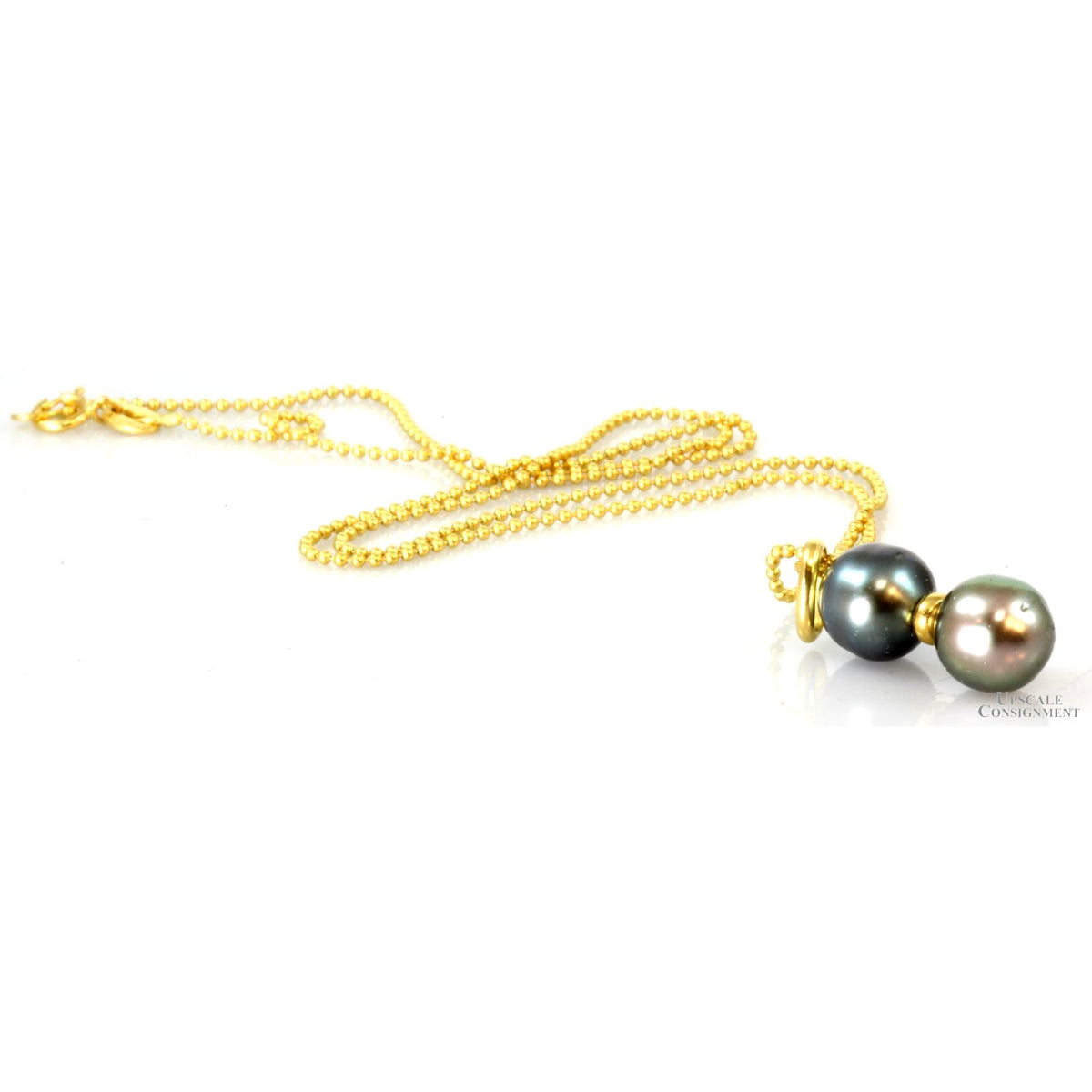18K Gold Toi et Moi Tahitian Pearl Pendant & 16" Chain