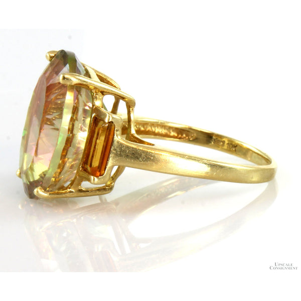 10K Gold 3.14ct Mystic Topaz & .8ctw Orange Sapphire Ring
