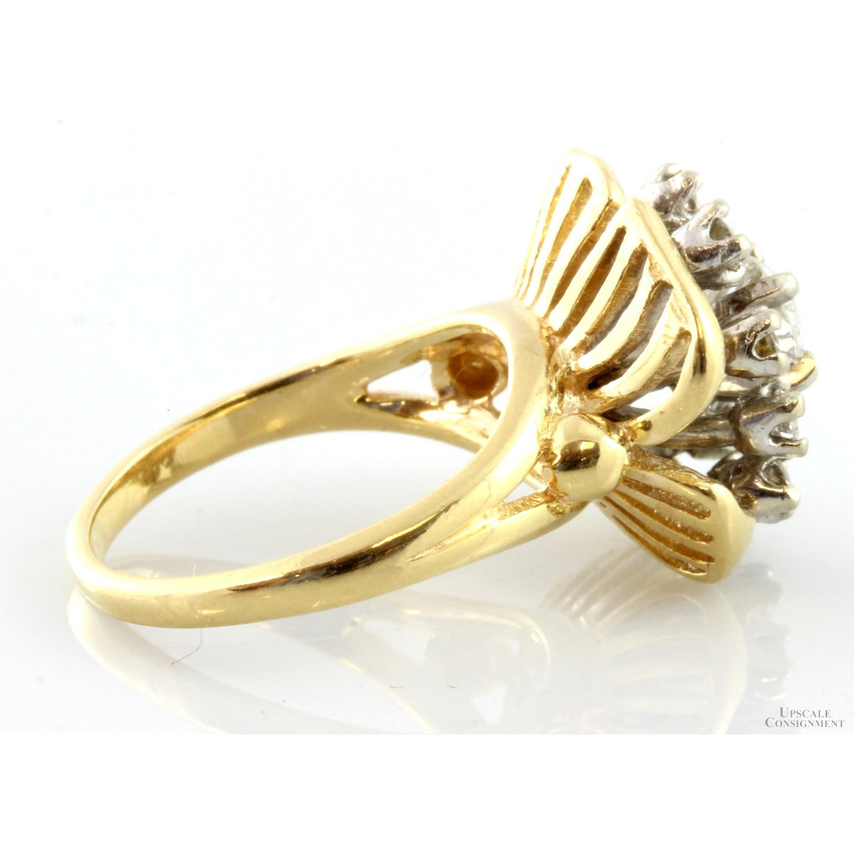.74ctw Diamond Halo Flower Setting 14K Yellow Gold Ring