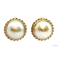 14K Gold Large 16mm South Sea Mabe Pearl Clip On Earrings