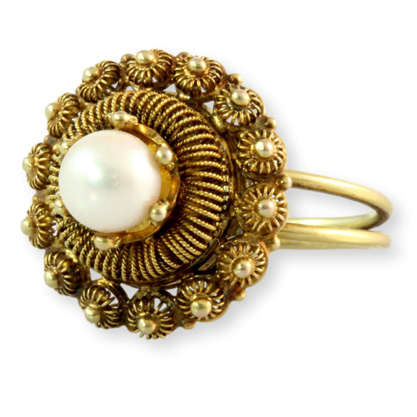 Vintage 6.5mm Cultured Pearl 10K Yellow Gold Ring