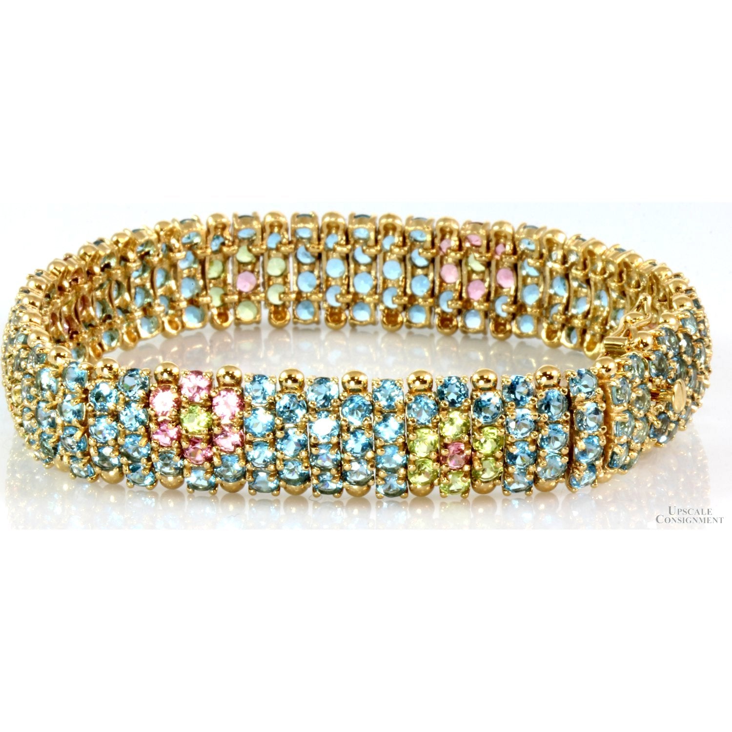 Rainbow Gemstone Bangle Bracelet, 14K Yellow Gold