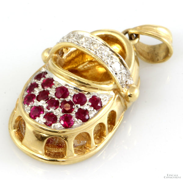 .28ctw Ruby .04ctw Diamond 14K Gold Shoe Charm Pendant