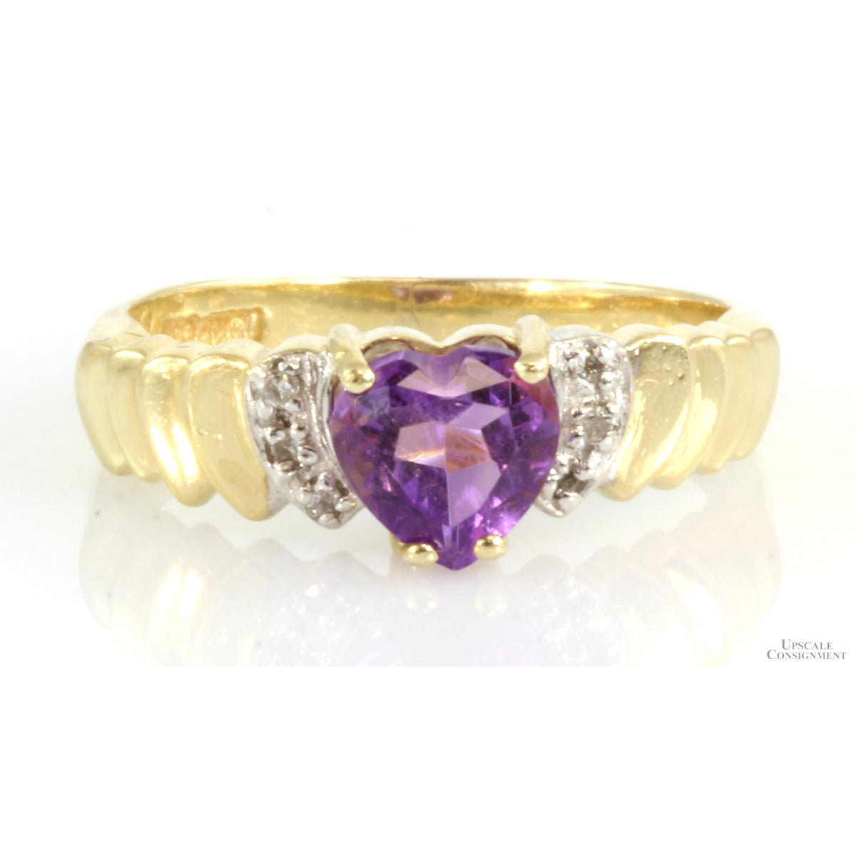 Heart Shape Amethyst & .02ctw Diamond 10K Gold  Ring