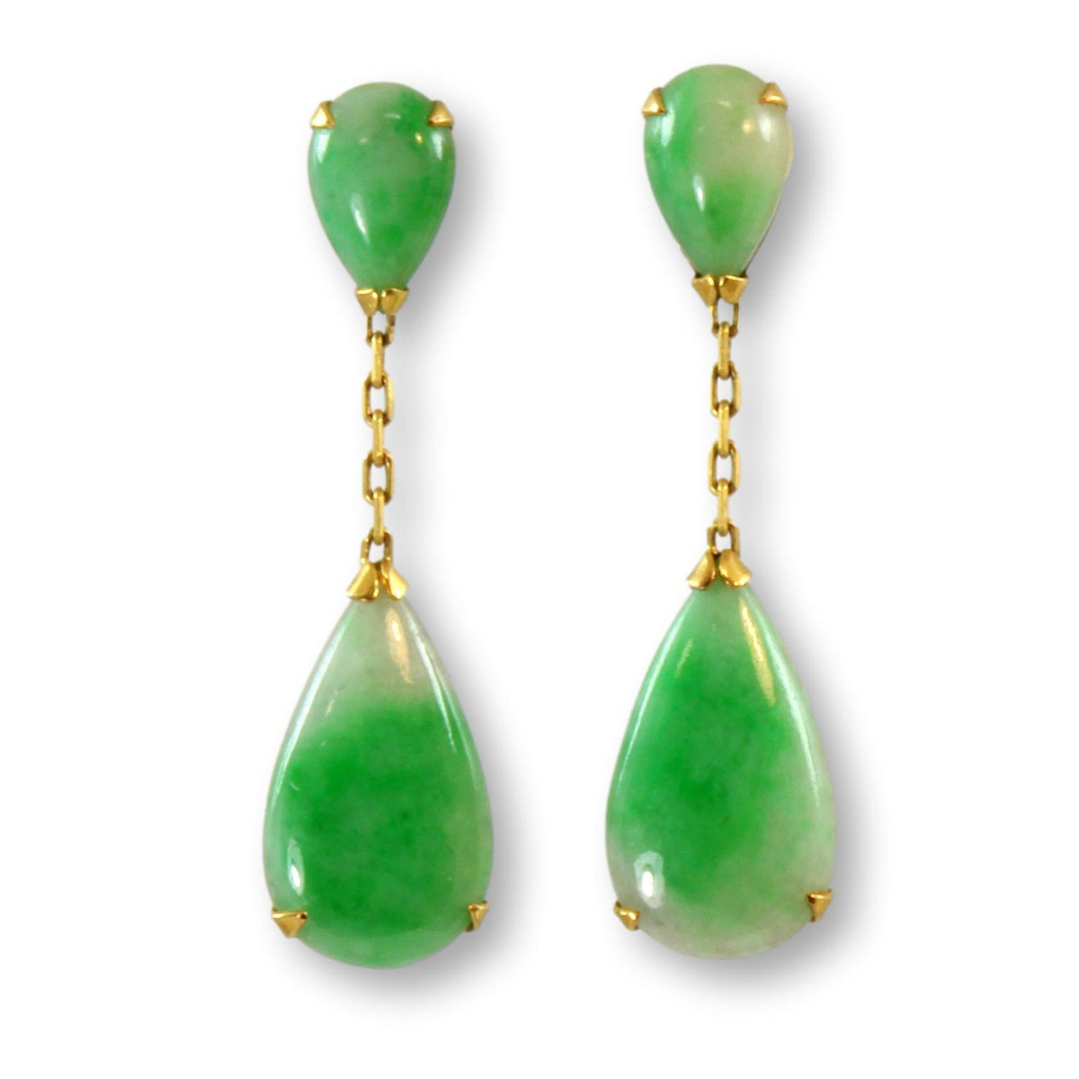 5.28ctw Jadeite Jade 18K Gold Pear Shape Drop Dangling Earrings
