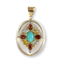 1.85ct Amazonite, 45ct Rock Crystal & Multi-Gem 14K Pendant