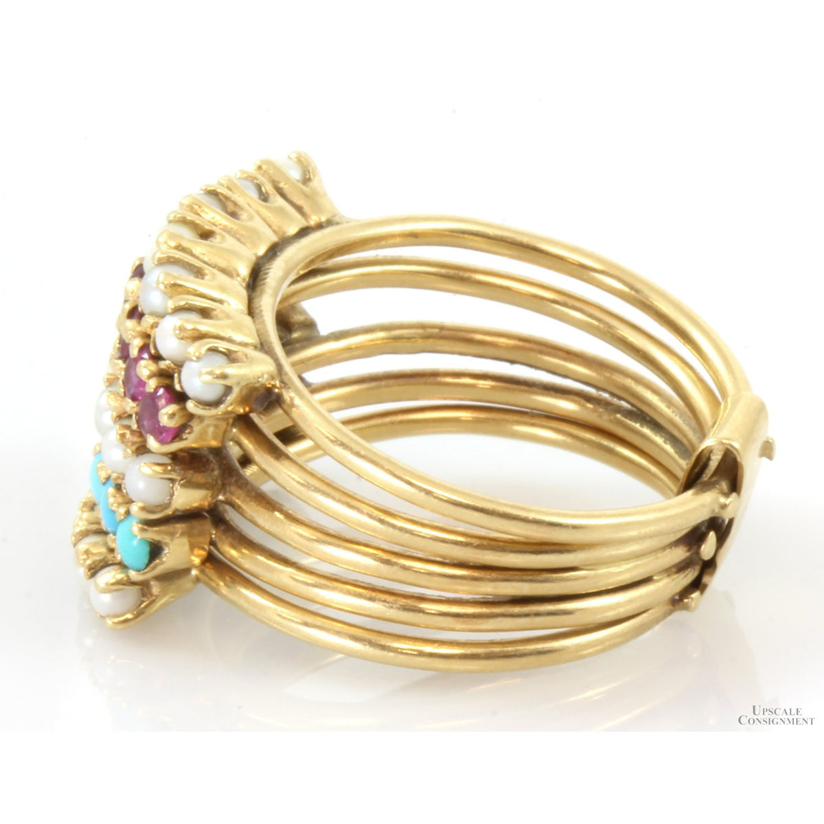 14K Gold Pearl, Ruby,Turquoise Princess Harem Stacking Bands