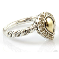 Sterling Silver & 14K Yellow Gold Pear Shape CZ Halo Ring