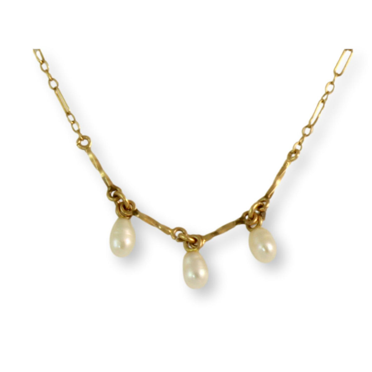 White Cultured Pearl 14K Yellow Gold Station Necklace