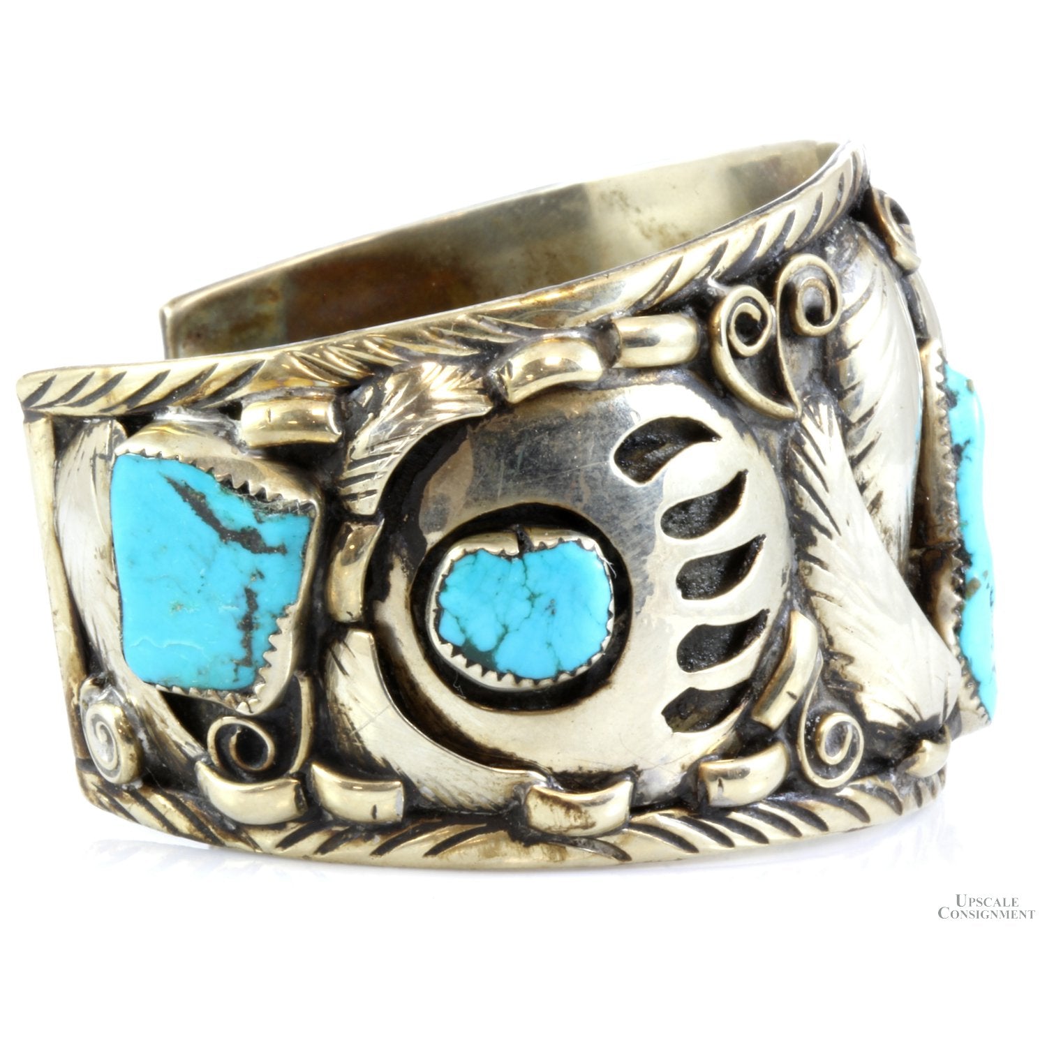 Vintage Navajo Silversmith Lee Thompson Turquoise Bear Claw Cuff Upscale Consignment