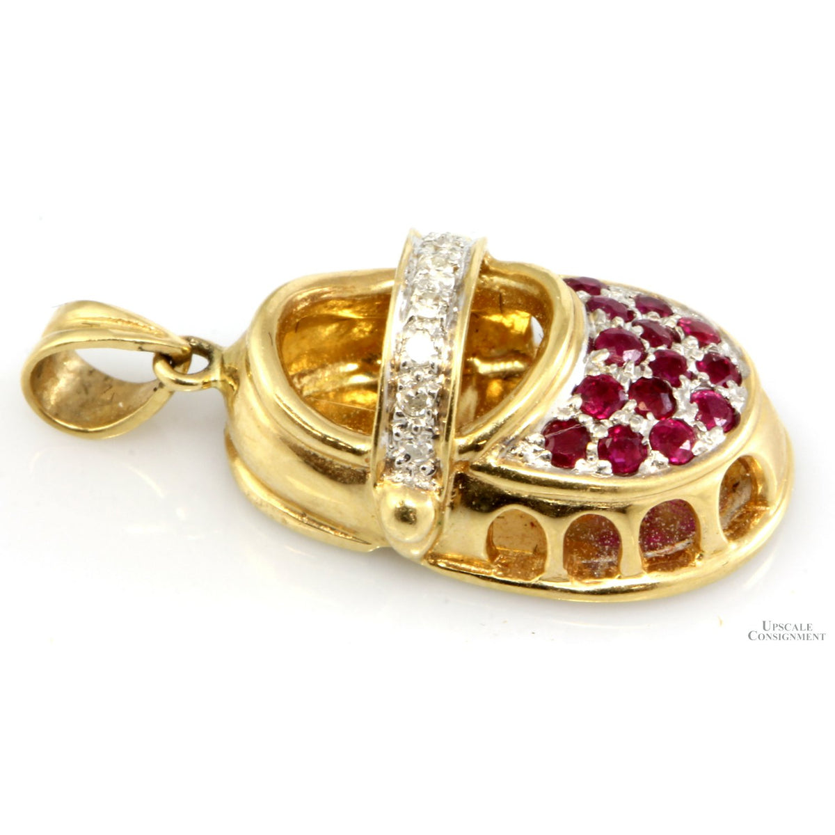 .28ctw Ruby .04ctw Diamond 14K Gold Shoe Charm Pendant