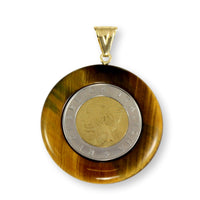 Italiana Repvbblica Lira Coin Tiger's Eye 14K Gold Pendant