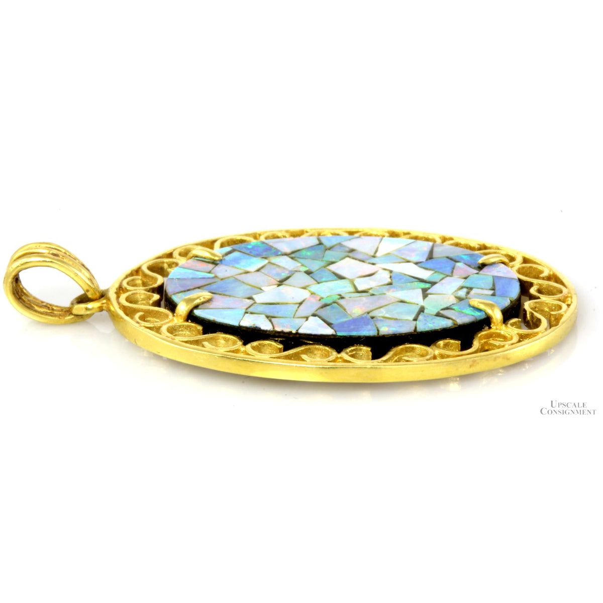 Australian Black Opal Mosaic 18K Yellow Gold Doublet Pendant