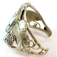 Vintage White Howlite Sterling Silver 2.25"(w) Cuff Bracelet